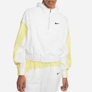 Nike White and Yellow Sportswear Icon Clash Half-Zip Hooded Sweatshirt